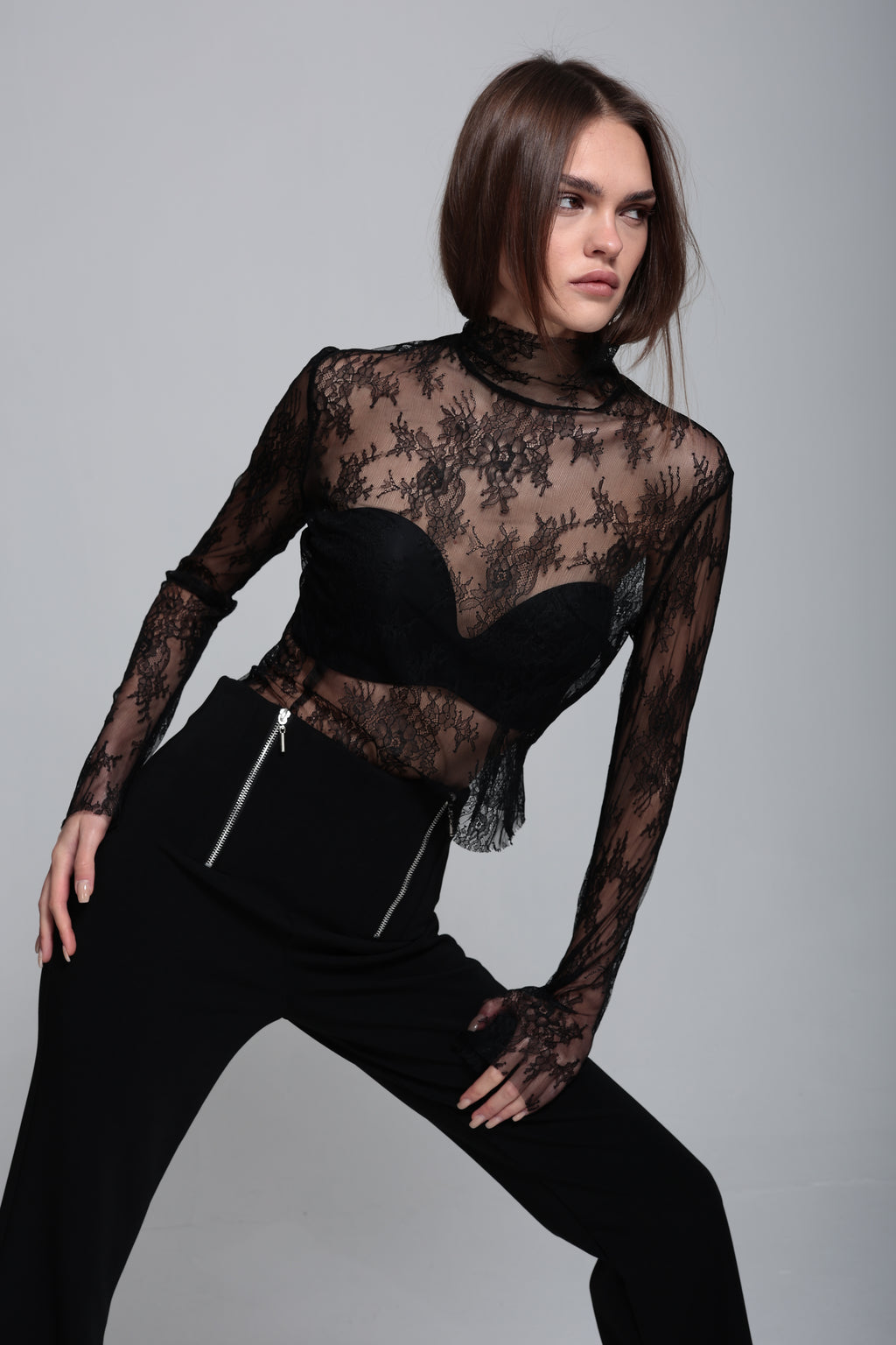 Fermuar detaylı ispanyol paça pantolon