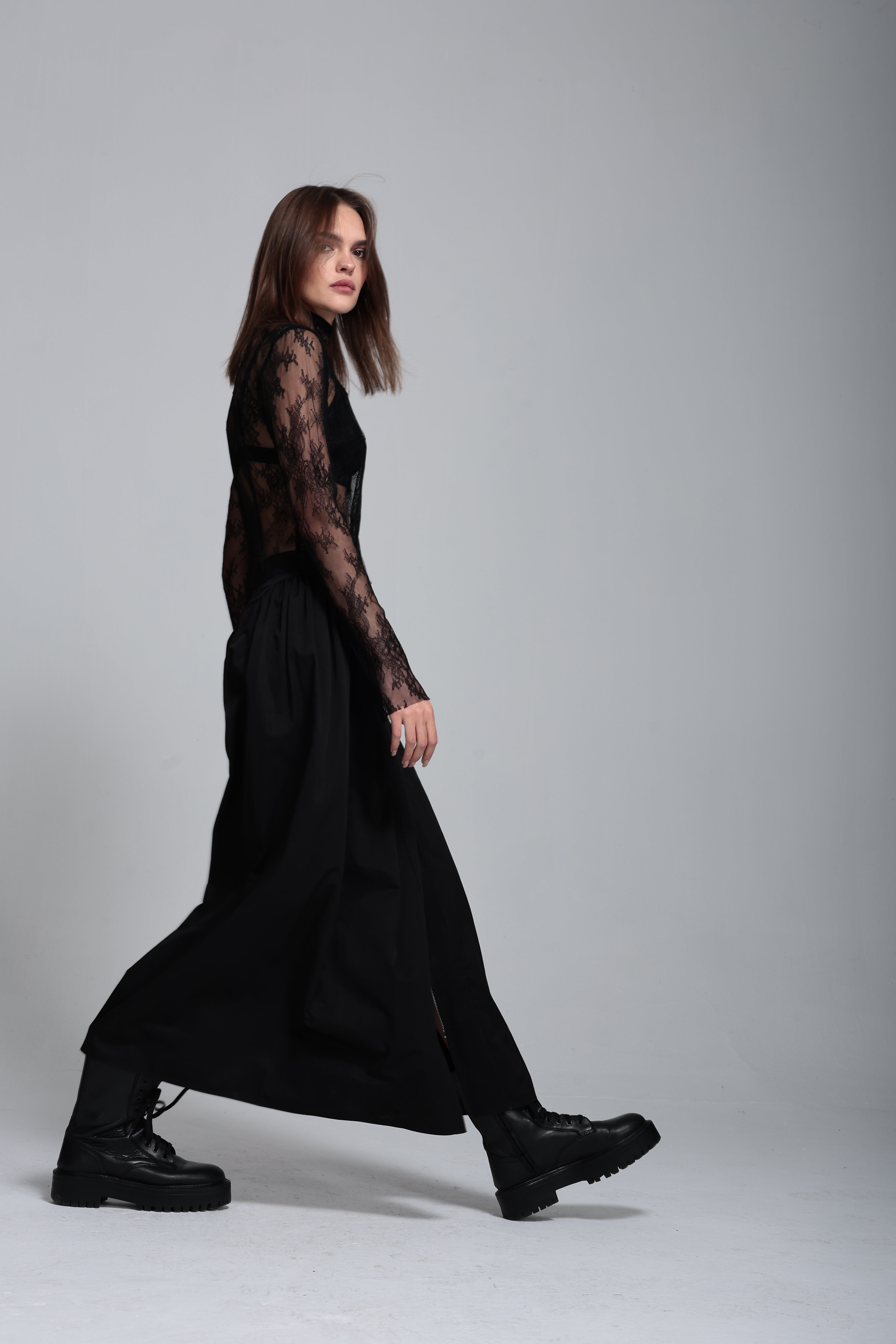 Fermuar detaylı teknik kumaş etek