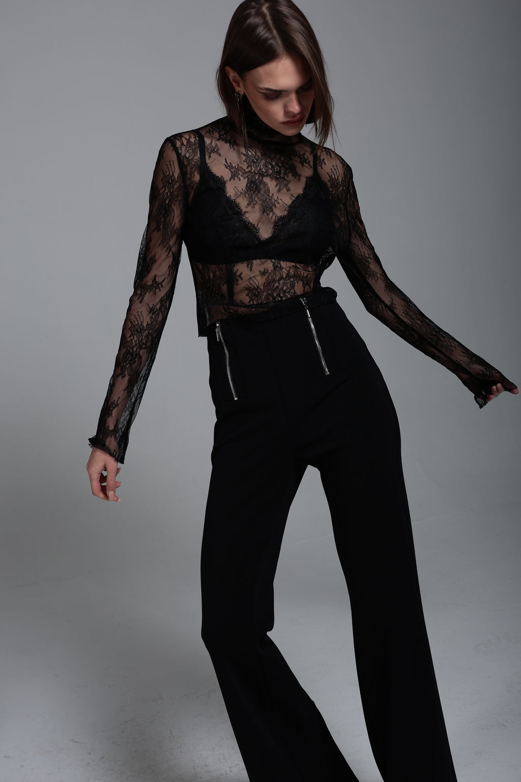 Fermuar detaylı ispanyol paça pantolon