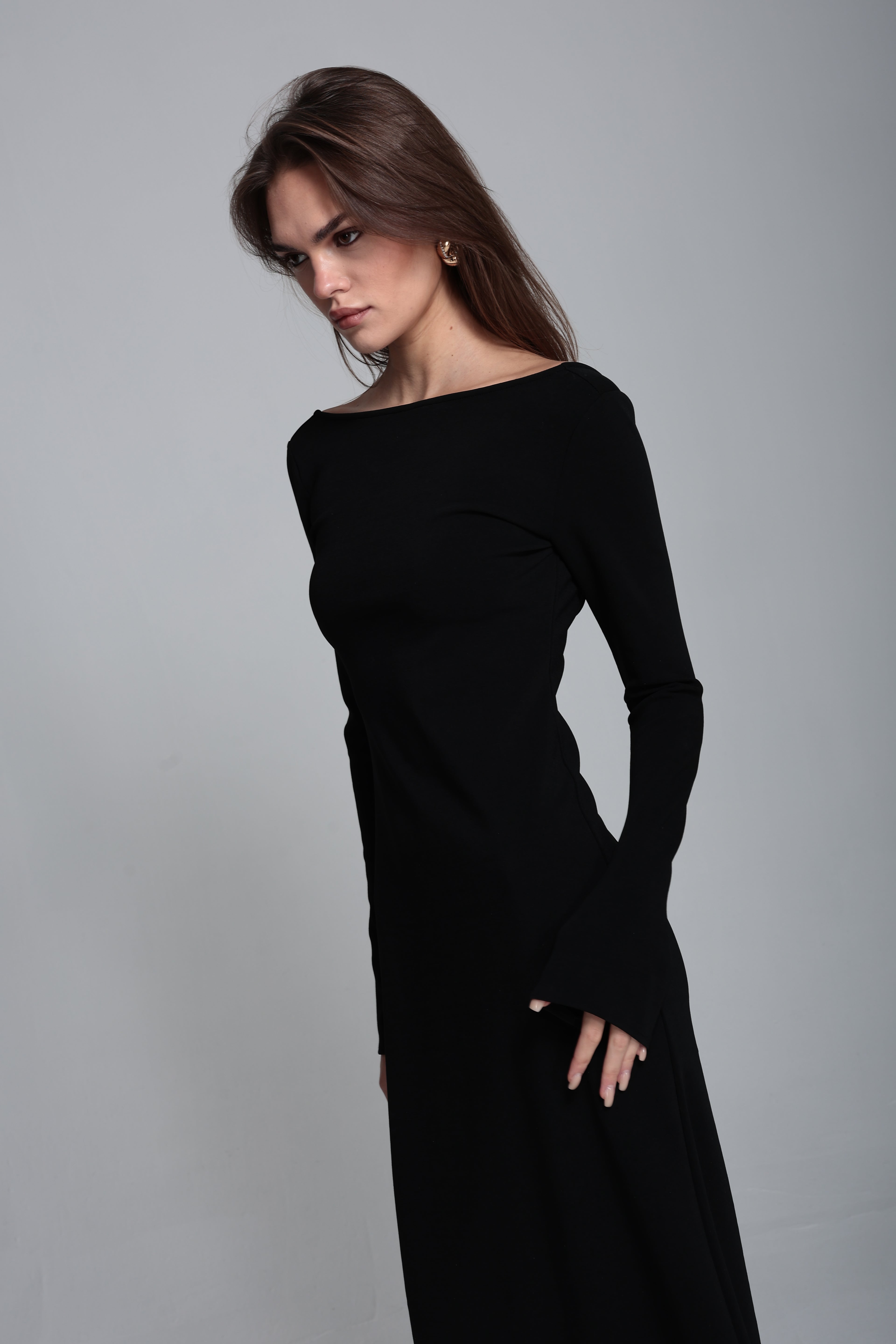 Sırt dekolteli çelik örme elbise