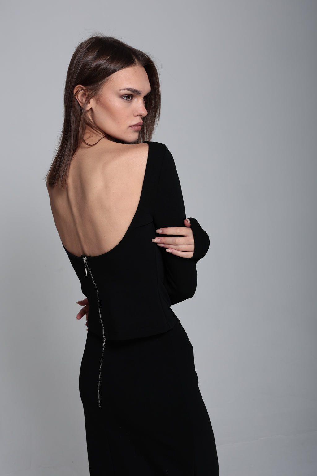 Sırt dekolteli örme bluz