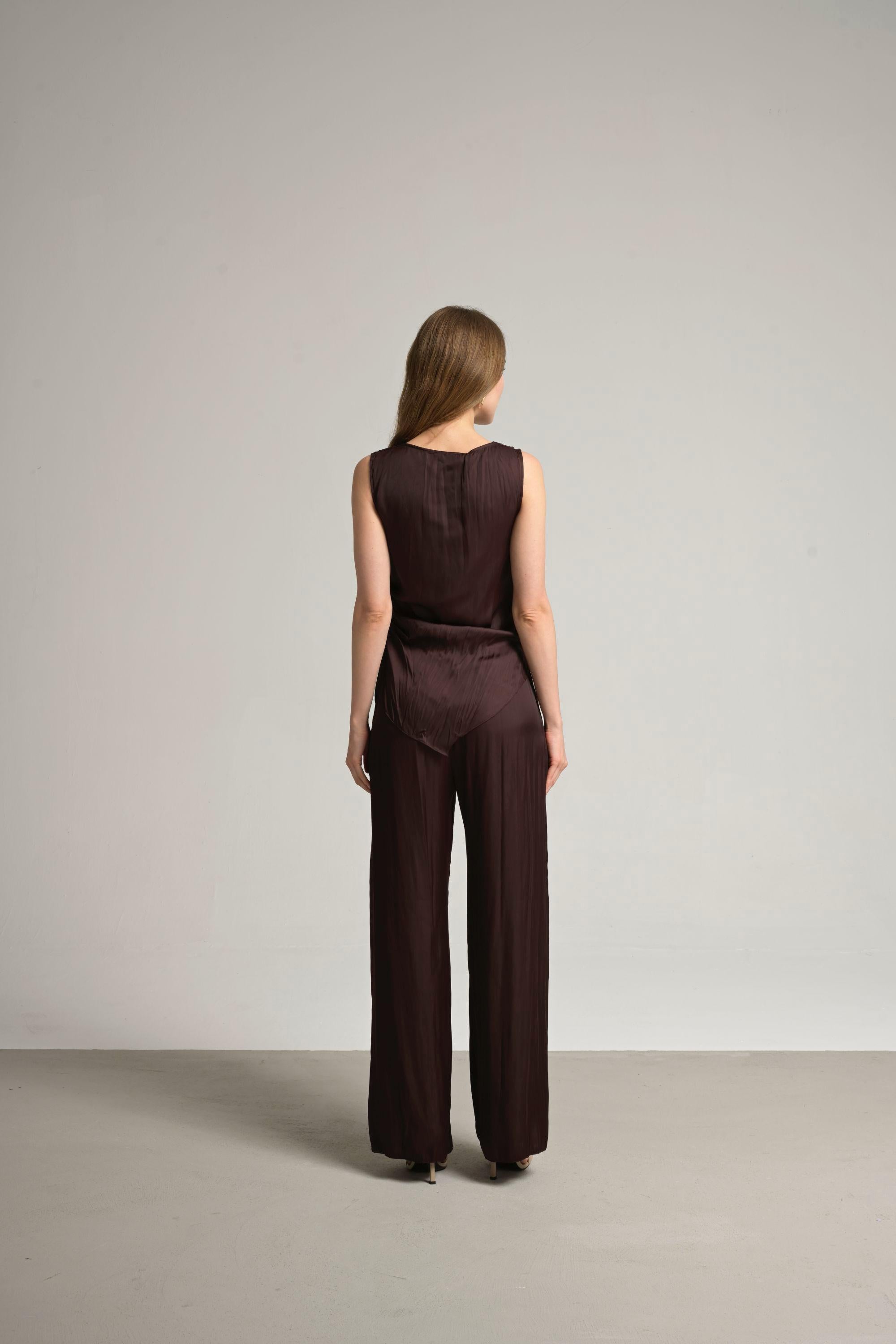 bordo saten pantolon