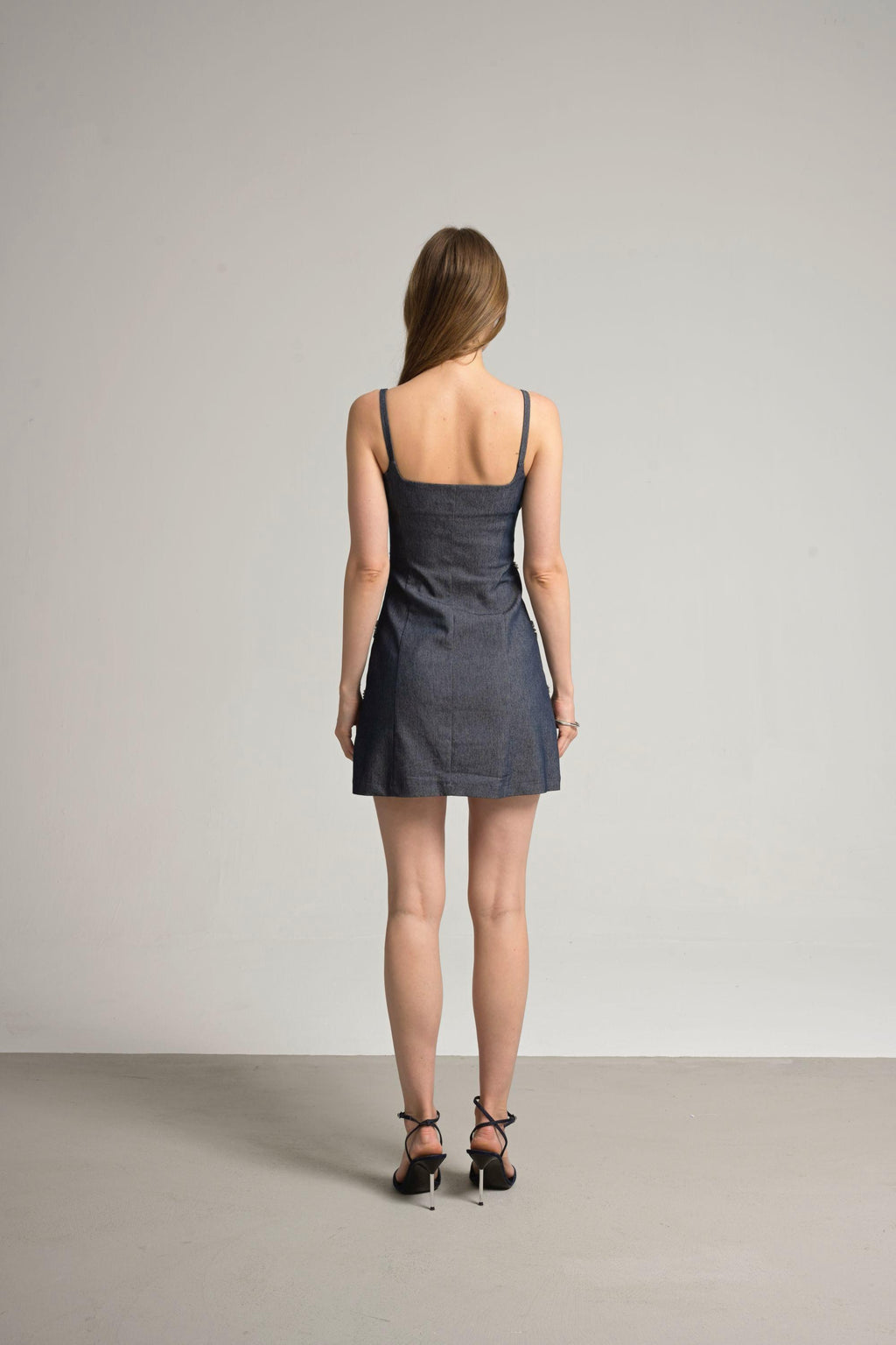 taşlı denim elbise