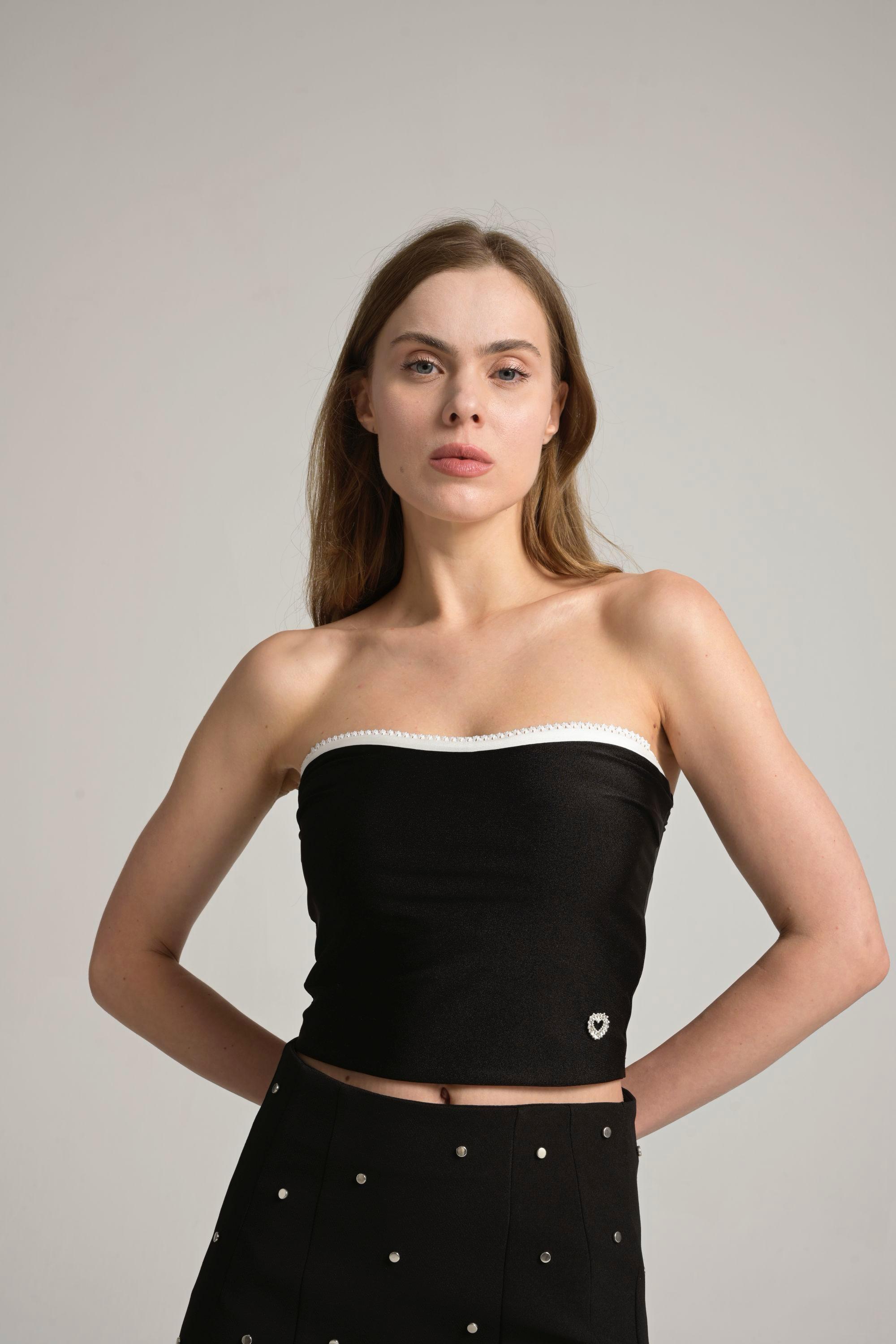 straplez crop bluz