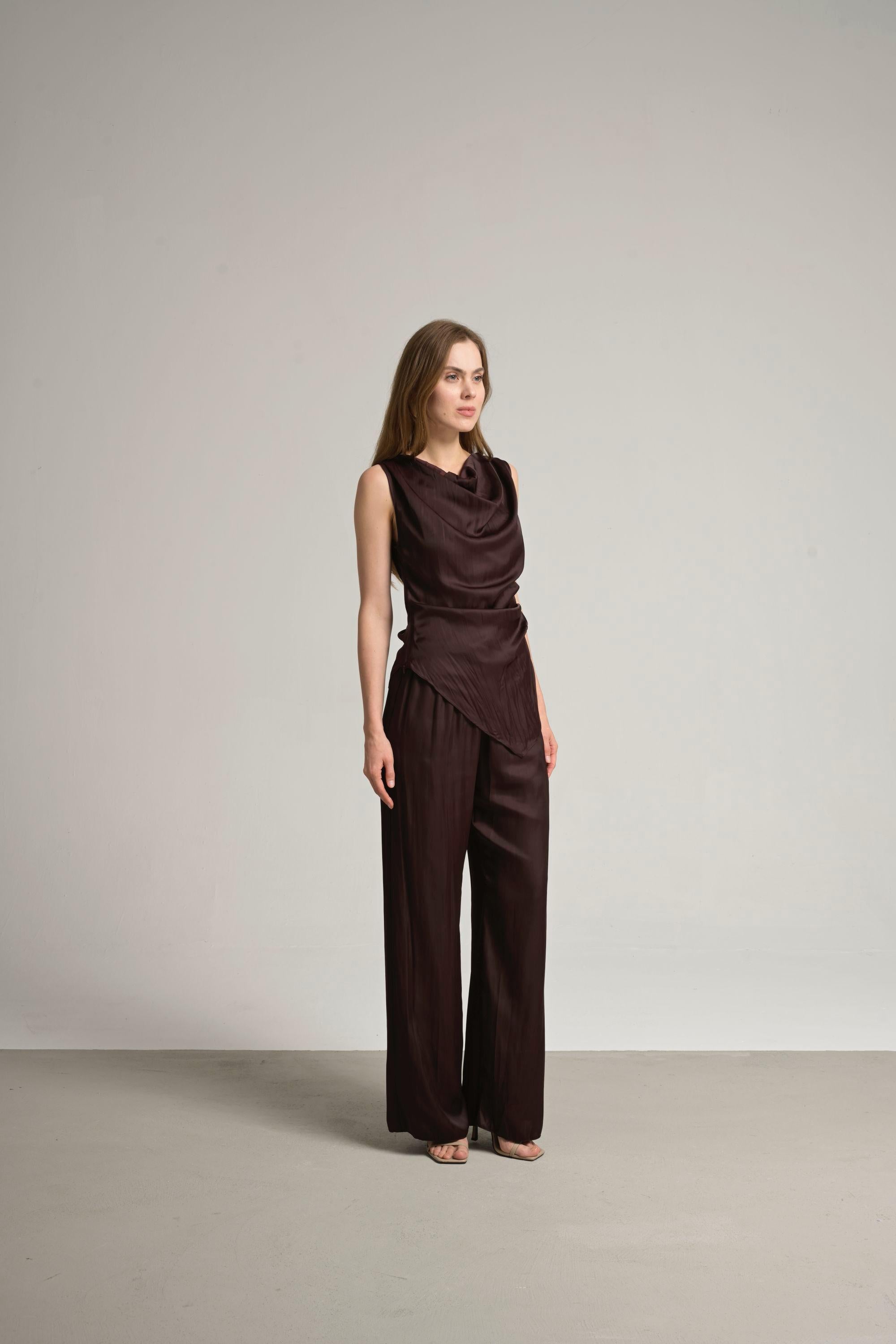 bordo saten pantolon