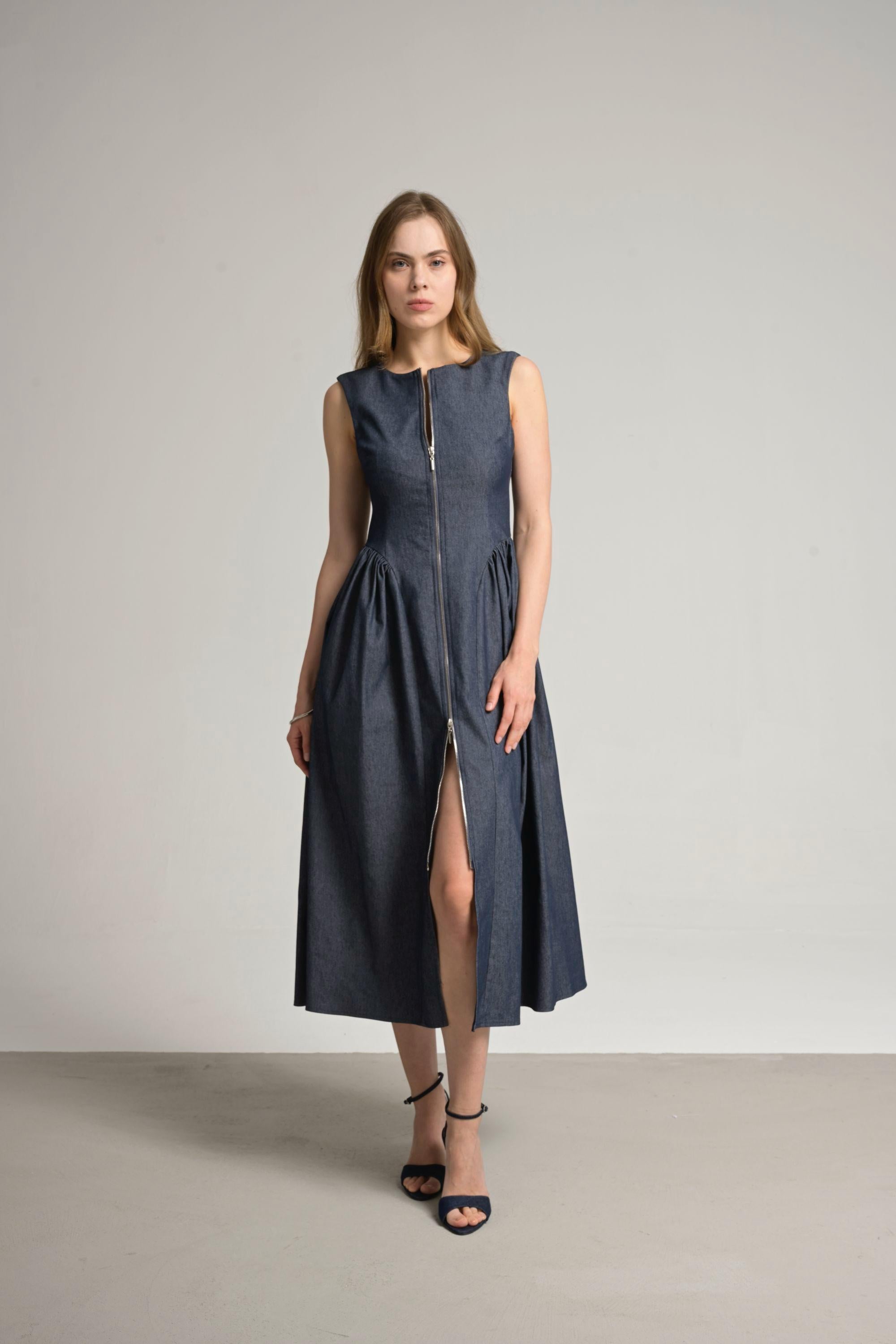 uzun denim elbise