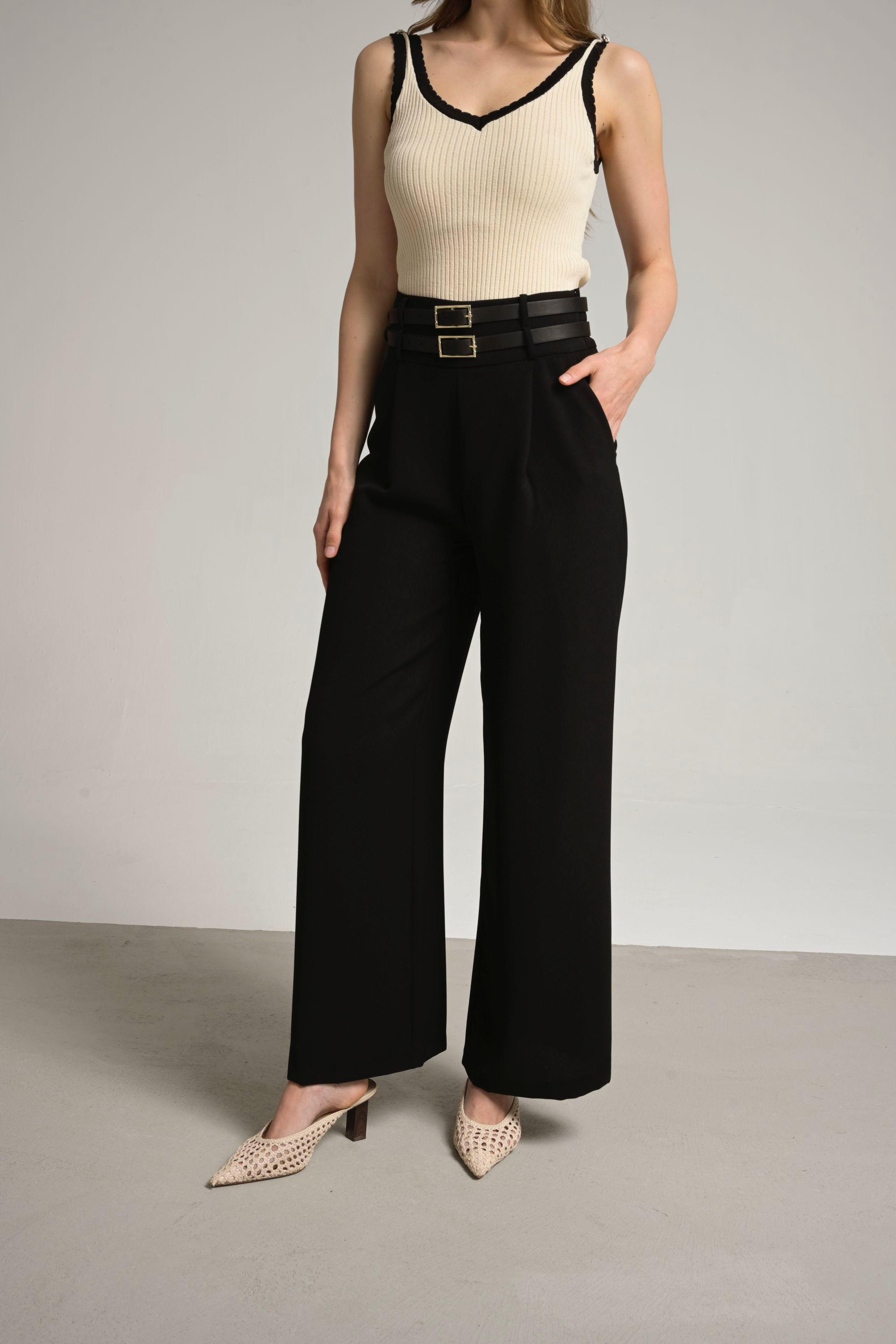 çift kemerli pantolon