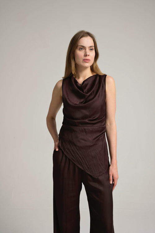 bordo drapeli saten bluz