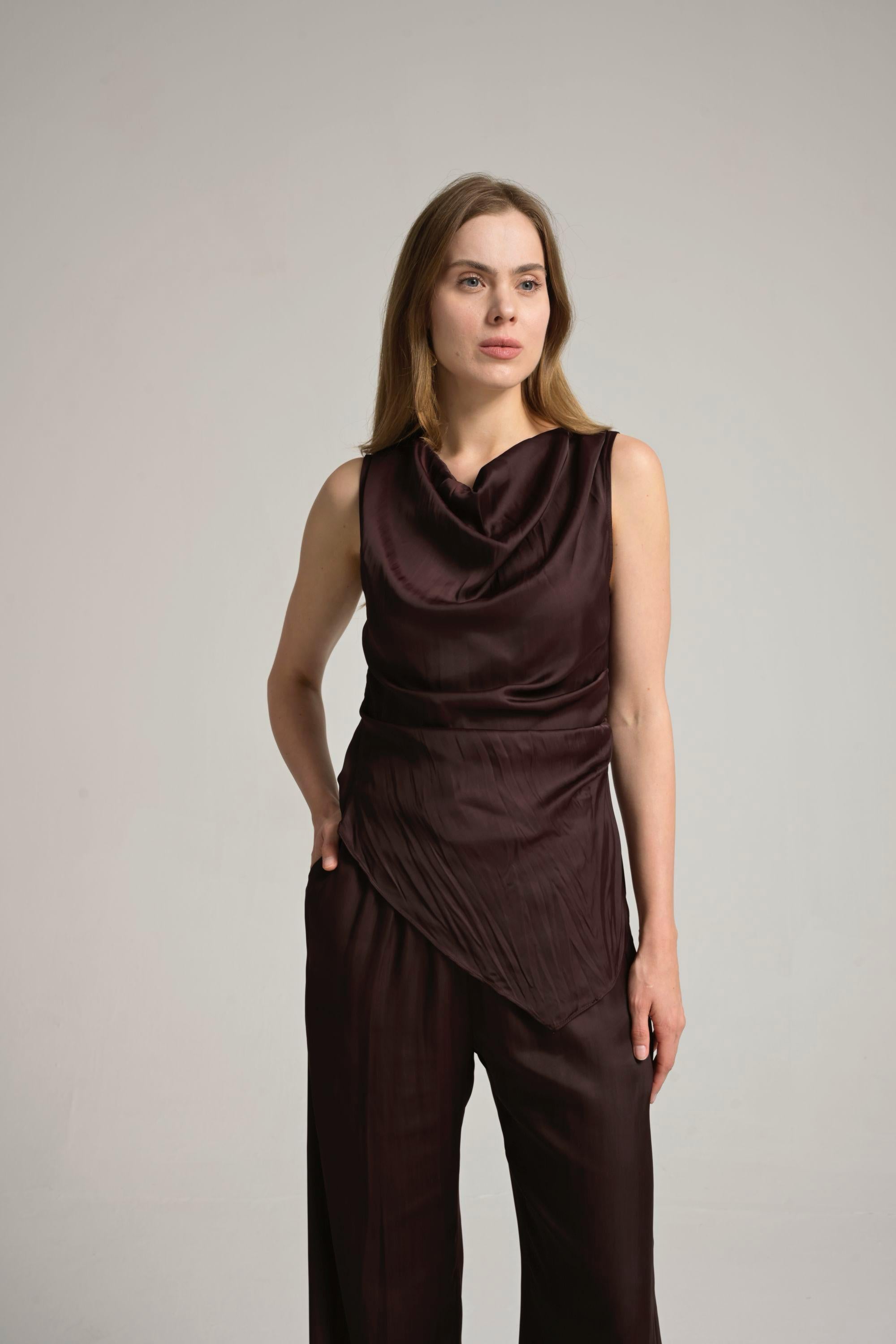 bordo saten pantolon