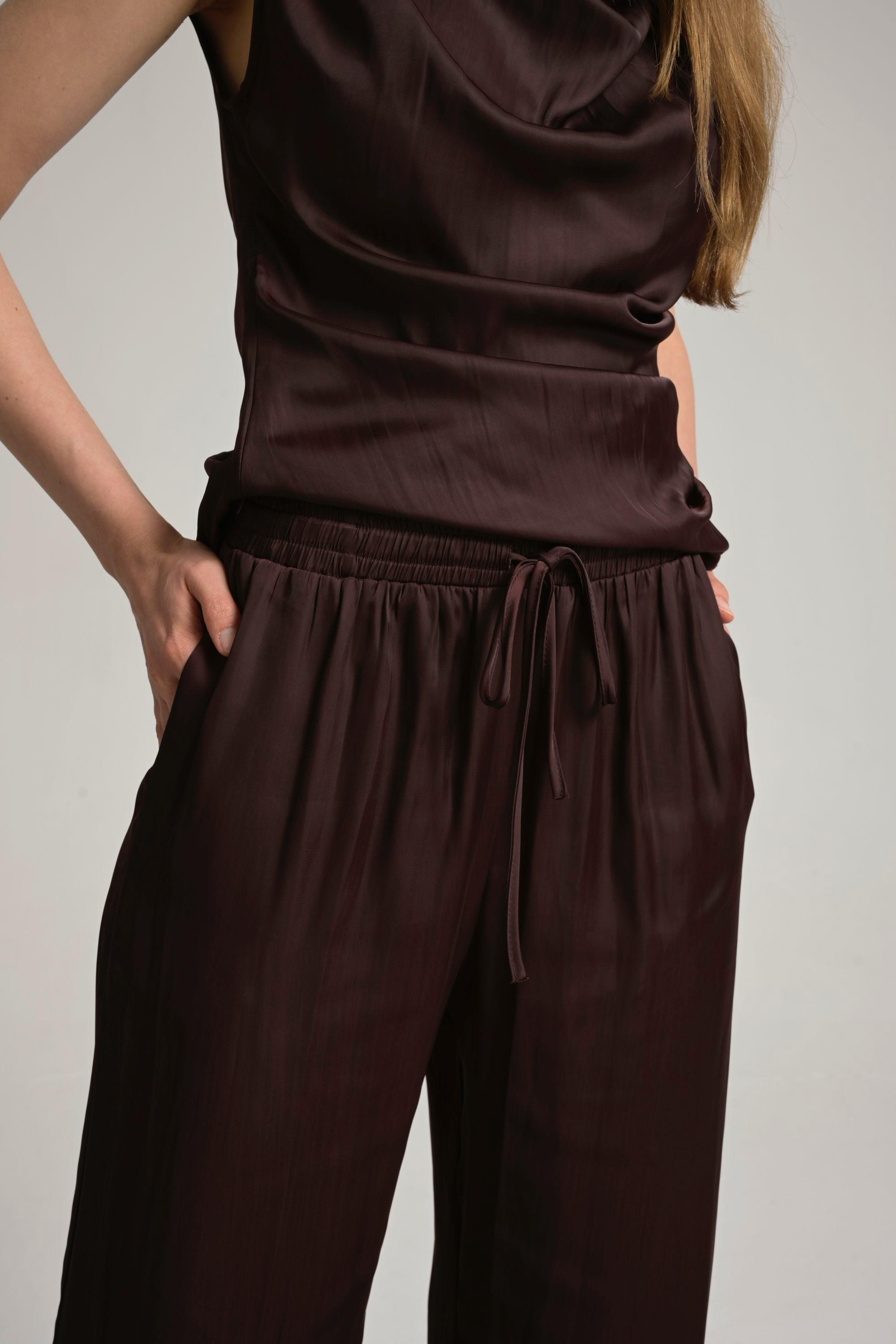 bordo saten pantolon
