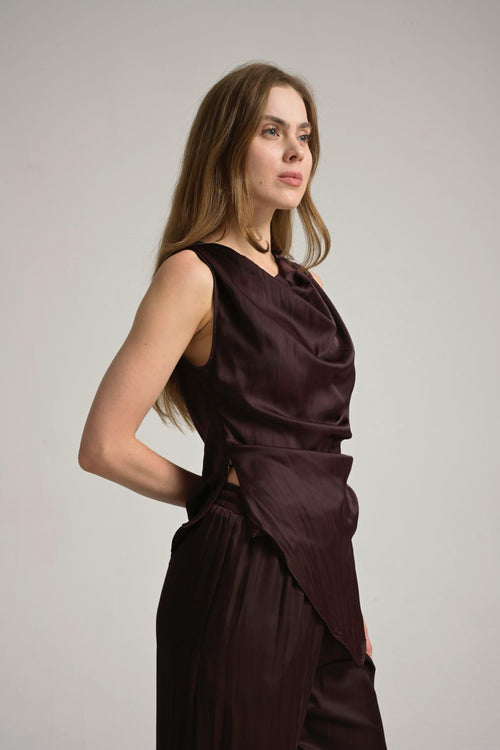 bordo drapeli saten bluz