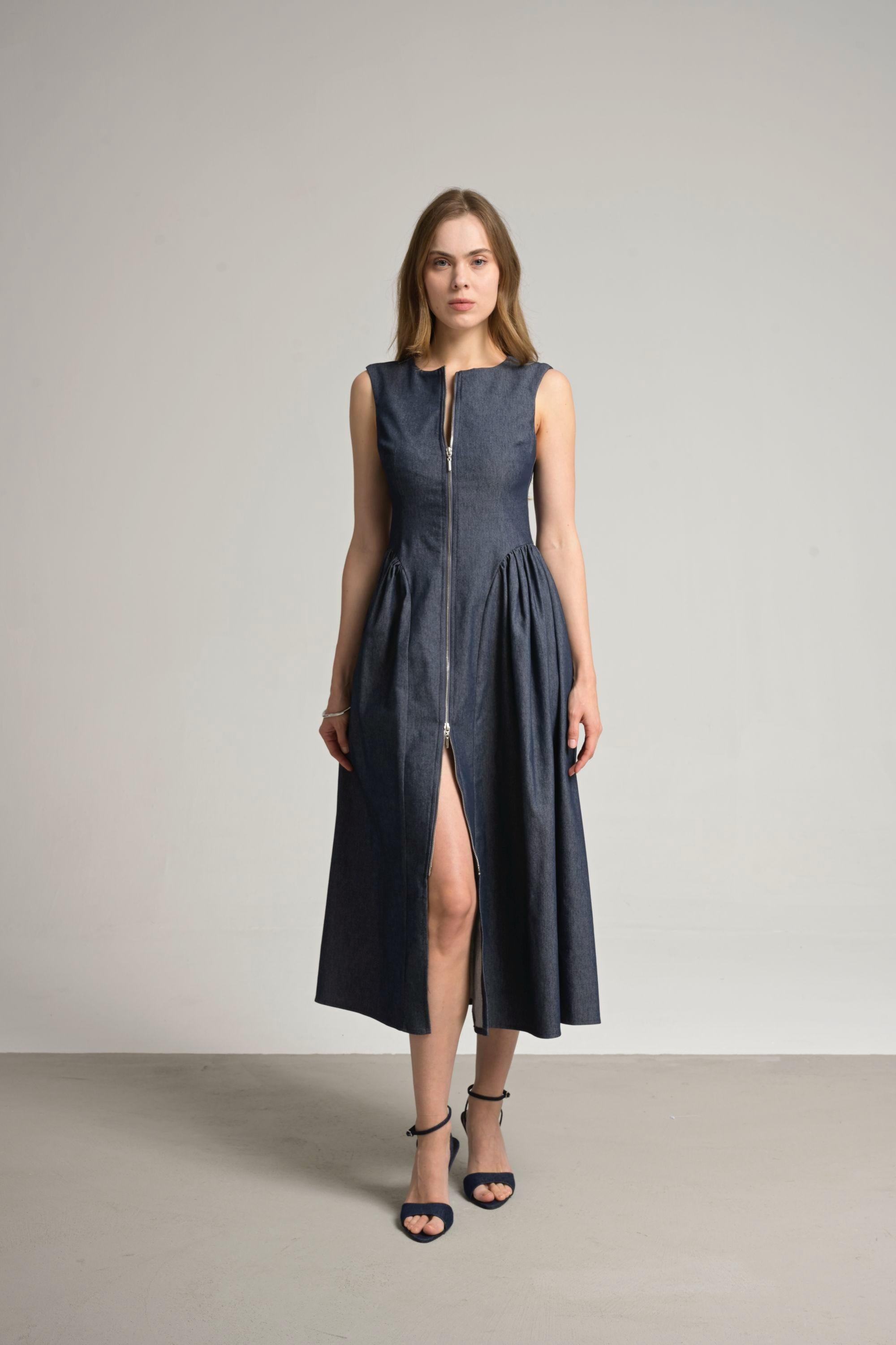 uzun denim elbise