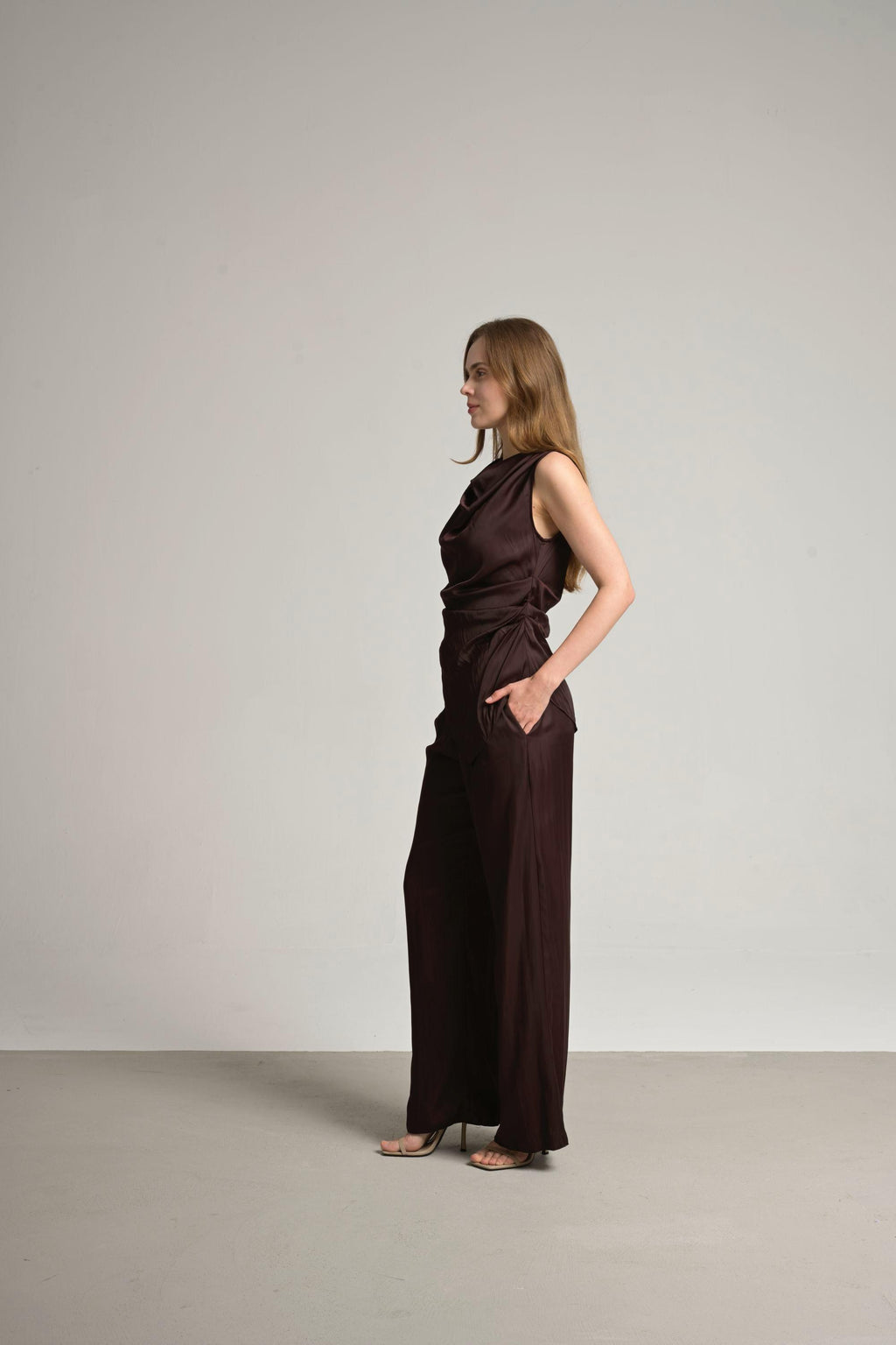bordo drapeli saten bluz