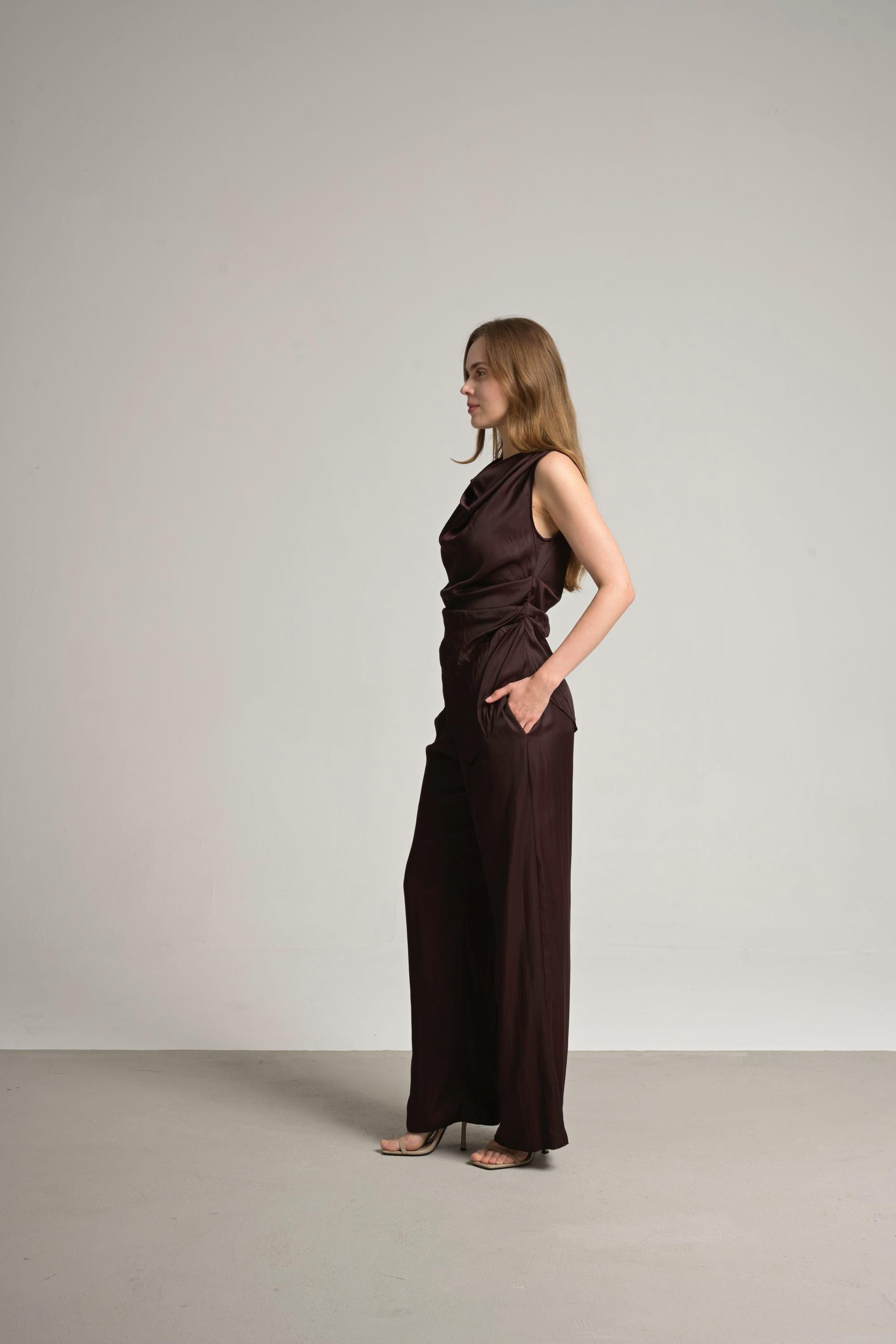 bordo saten pantolon