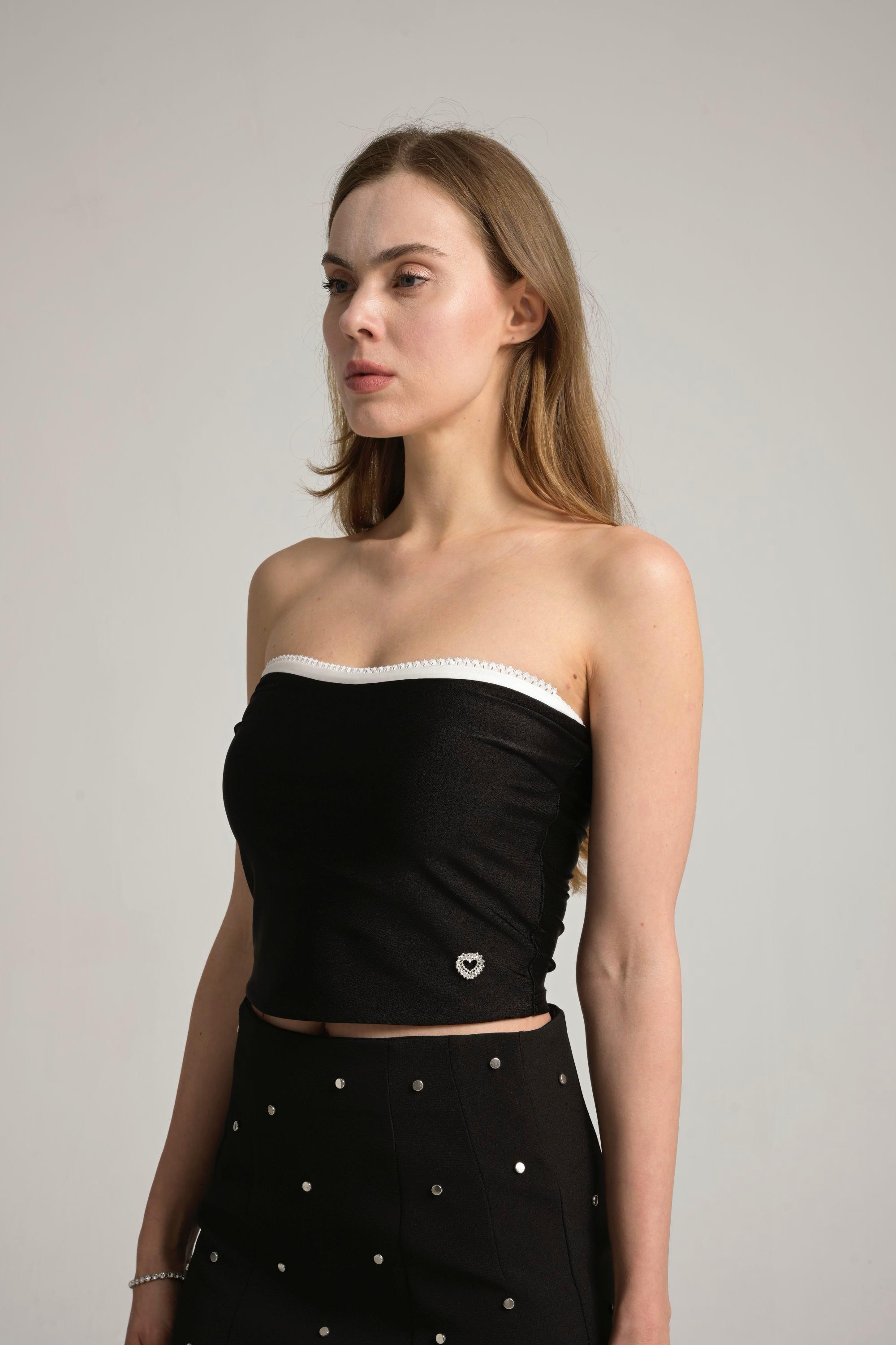 straplez crop bluz