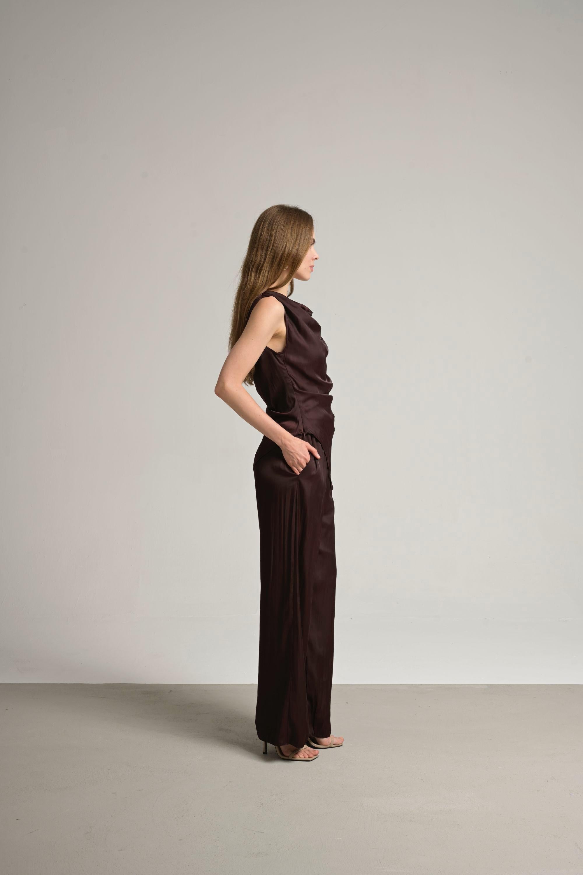 bordo saten pantolon