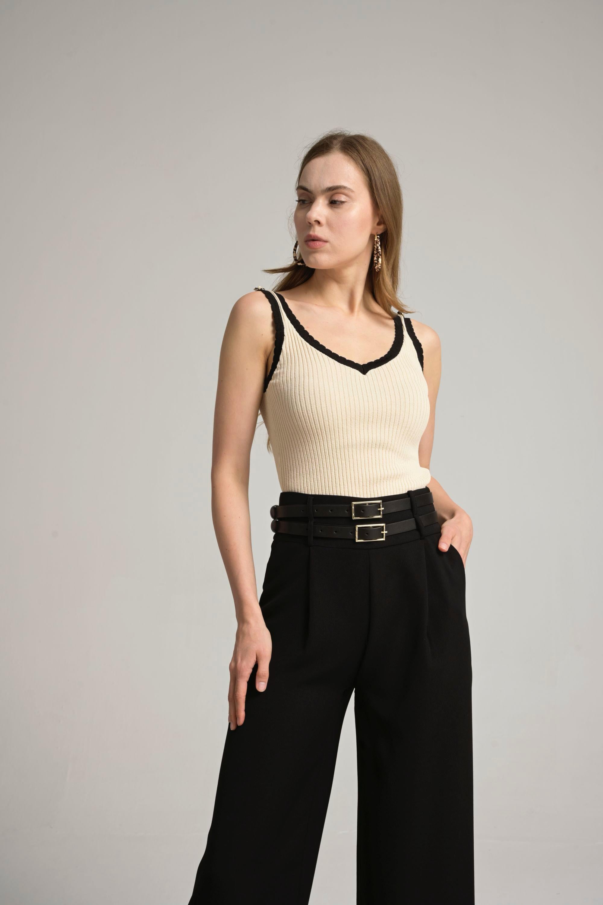 çift kemerli pantolon